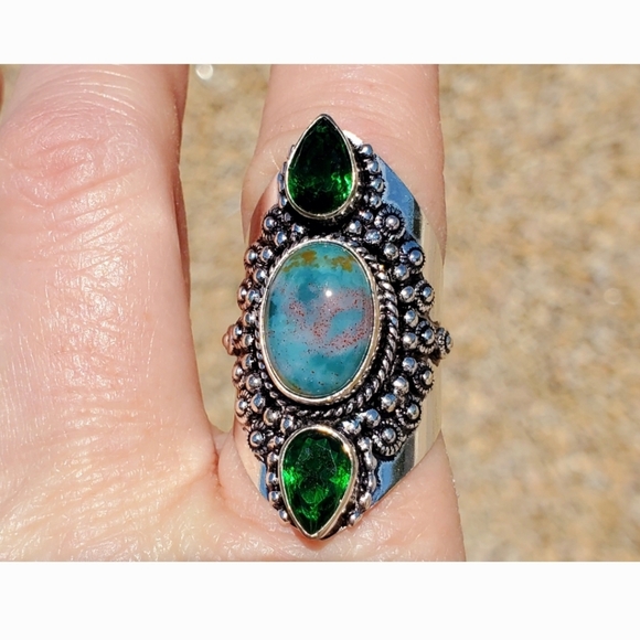 New Bloodstone & Peridot 925 Silver Statement Ring. - Picture 9 of 16